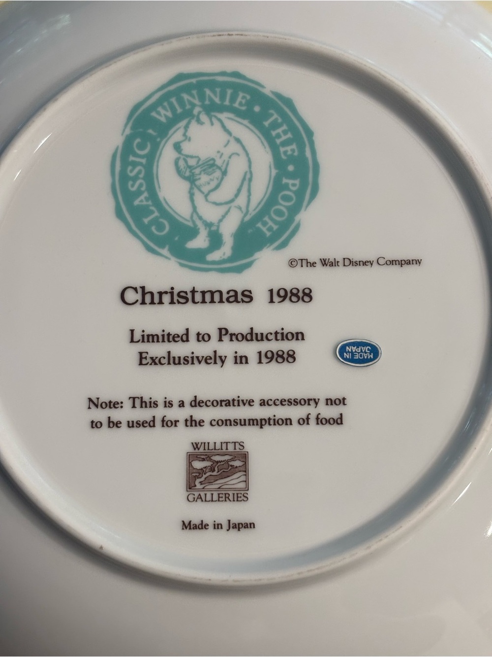 Vintage Christmas 1988 Classic Winnie The Pooh Disney Collectors Plate Willittis - Picture 6 of 8